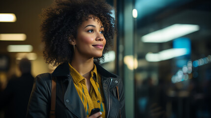 Obraz premium closeup portrait of young happy woman looking in camera