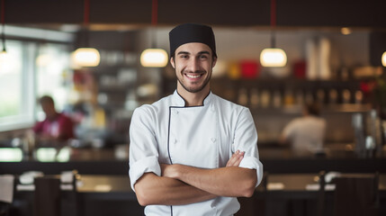 Fototapeta premium Smiling chef in his kitchen