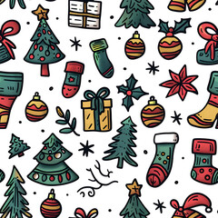 Fototapeta premium 2D illustrated New Year card in a cute graphic style seamless pattern.