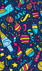 Obraz premium 2D illustrated New Year card in a cute graphic style seamless pattern.