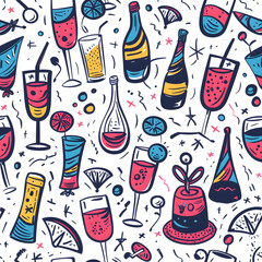 2D illustrated New Year card in a cute graphic style seamless pattern.