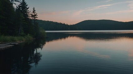 Fototapeta premium A picturesque lake view with reflections of a serene winter morning