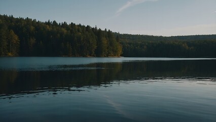 Fototapeta premium The serene essence of the lake captured in the vibrant tones of a winter morning