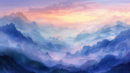 Serene Mountain Landscape Misty Valleys Background AI Generative