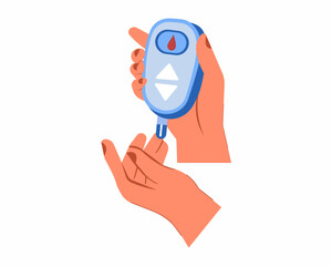 man using glucometer checking blood sugar level Diabetes control and healthcare