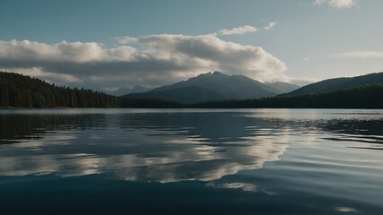 Fototapeta premium The tranquil beauty of the lake showcased in the rich hues of an autumn evening