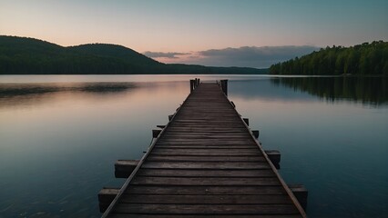 Fototapeta premium A beautiful lakeside view with reflections of a tranquil fall sunset
