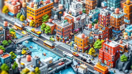Cityscape Symphony: Vibrant Isometric Urban Environment with Intricate Details