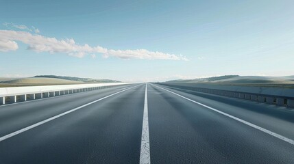 A long, empty highway stretching into the distance under a clear blue sky, representing travel, freedom, and the open road.