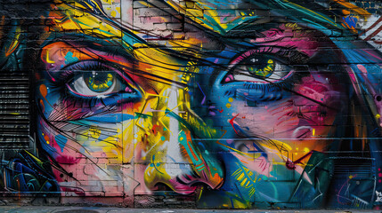 Urban Graffiti Wall Vibrant Murals Splashed AI Generative
