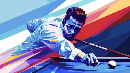 Flat illustration abstract of snooker player in action
