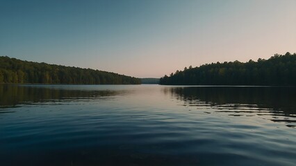 Obraz premium A picturesque lake scene with reflections of a peaceful autumn morning