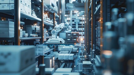 Fototapeta premium Unmanned warehousing logistics drone robot intelligent delivery