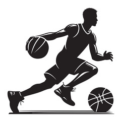 Silhouette of Basketball Player in Action Jumping with Ball
