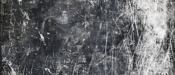 Panoramic close-up, high detail scan of worn grunge abstract overlay texture, on black background, Generative AI