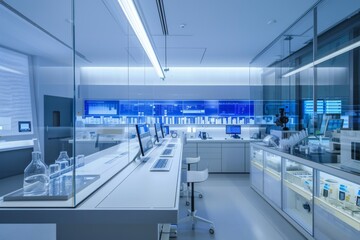 Modern Laboratory Interior with Monitors and Scientific Equipment