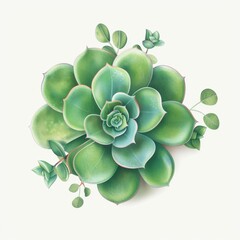 A succulent plant with detailed leaves, illustrated in a watercolor style against a white background. 