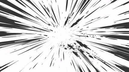 Illustration of abstract comic action with speedy lines, motion elements, and isolated bursts and explosions on a white background.