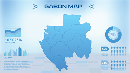 Fototapeta premium Blue Gabon Map with States, Political Gabon infographic map vector illustration