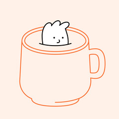 Cup cartoon illustration. Tea glass doodle background. Vector character floating in mug. Dissolve in coffee like sugar. Creative mascot icon, logo, design for shop, cafe menu templates