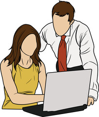 Illustration of people working in the office in flat design vector