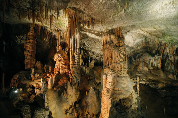 Landscape View Of The Beautiful And Amazing Stalactites On The Trails Of Postojna Cave Park, Postojna , Slovenia