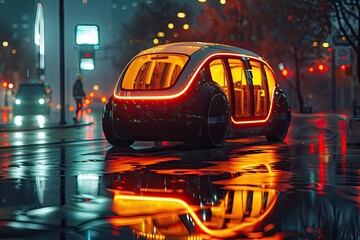 AI-powered ride-sharing vehicle picking up passengers