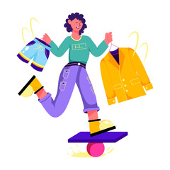A flat style illustration of clothes shopping 