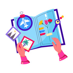 A flat style illustration of travel memories 