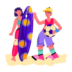 A flat character illustration of beach sports 