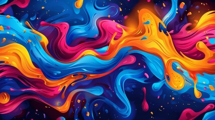 Fluid digital art with vibrant color swirls and 3D wave patterns
