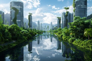 Fototapeta premium Viable high-tech urban planning that prioritizes fauna-friendly approaches, integrating advanced technologies to create sustainable and wildlife-supportive city environments.