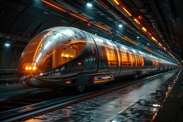 Naklejka premium Hyperloop pod in a test tunnel, illustrating next-gen rapid transit systems