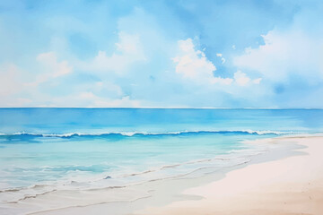 Fototapeta premium Serene beach watercolor painting