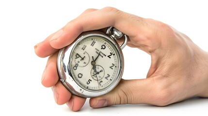 Hand Holding a Stopwatch: A hand holding a stopwatch, ready to start timing an event.

