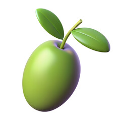 3D olive icon with plastic style and holographic neon colors. Isolated olive fruit sign as a design element