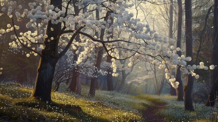 Cherry blossoms in woodland