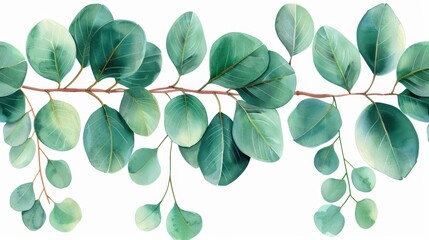 Delicate handdrawn watercolor border of green branches, perfect for frames, invitations, wallpapers, and greeting cards.