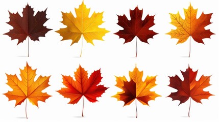 Fototapeta premium Vibrant maple leaves icons collection showcasing unique designs, perfect for autumnthemed projects and natureinspired graphics.