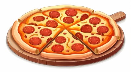Indulge in a delicious pepperoni pizza, perfectly illustrated with vibrant colors, showcasing its mouthwatering toppings.