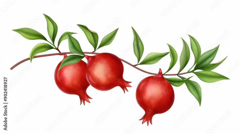 Poster Vivid pomegranate drawn in detail, showcasing its rich color and unique shape against a clean, white backdrop.