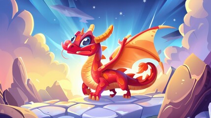 Obraz premium Vibrant cartoon illustration for Vietnamese Lunar New Year , featuring the energetic Year of the Dragon