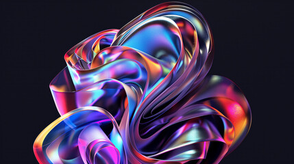 Obraz premium Abstract 3D holographic element with a shimmering, iridescent effect on a black background
