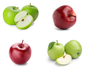 Set of different ripe apples on white background