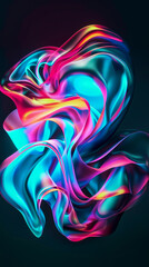 Obraz premium Abstract 3D holographic element with a surreal, dreamlike quality and vibrant colors on a black background