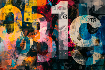 Fototapeta premium collage of numbers made of paper, bold spray-painted letters