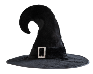 Halloween Witch wizard's hat in black, png isolated on transparent background with clipping path for Autumn seasonal holiday costume...