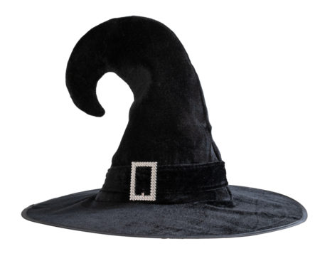 Halloween Witch wizard's hat in black, png isolated on transparent background with clipping path for Autumn seasonal holiday costume...