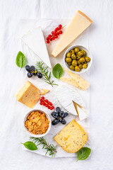 Cheese platter, variation of antipasti and appetizers