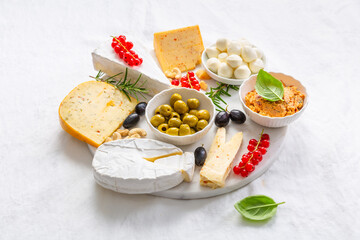 Cheese platter, variation of antipasti and appetizers